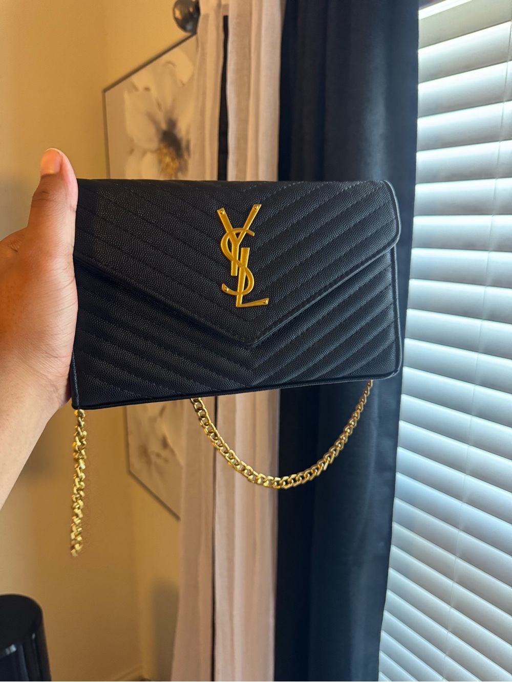 Yves Saint Laurent Black Quilted Leather Envelope Clutch with Gold YSL Logo - Picture 2 of 6